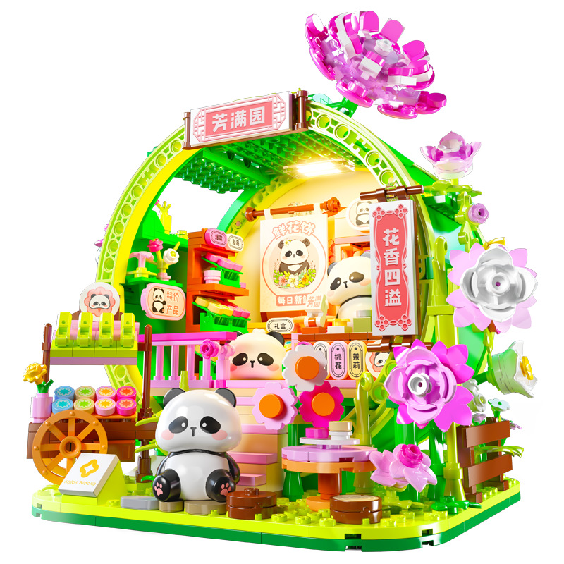 Jiale Special Panda Bamboo House National Trend Tea House Building Block Toy DIY Assembly Model Children's Educational and Educational Mini Decorative Gift Item Picture