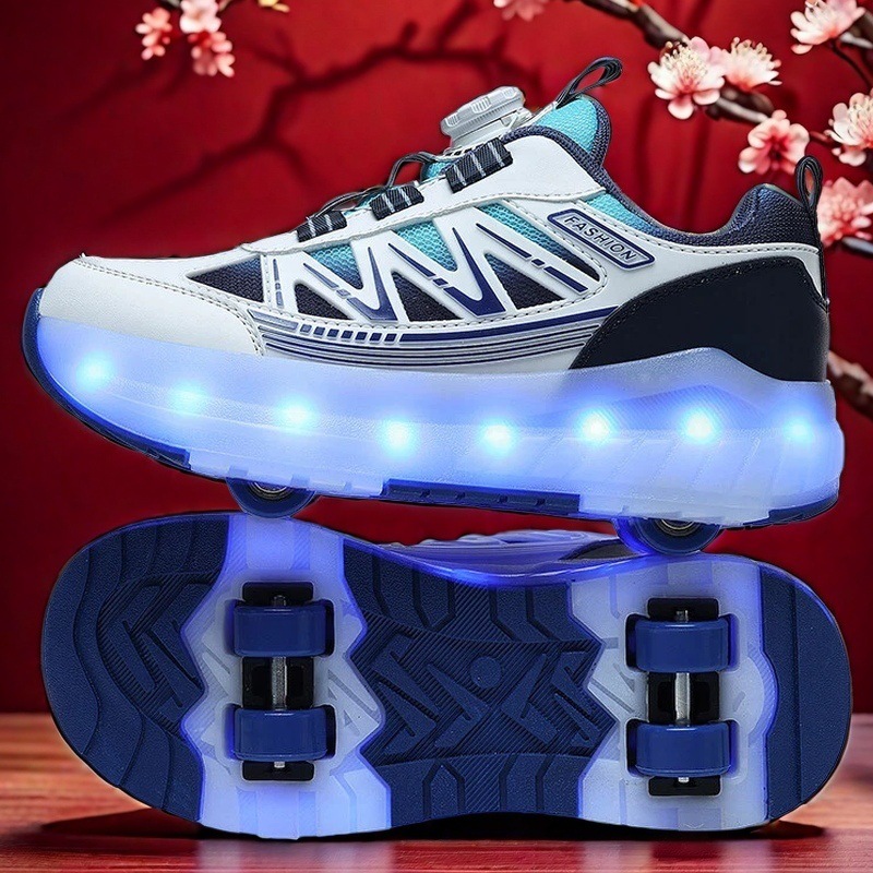 Cheap children's walking shoes, four-wheel deformed luminous roller skates, eight-wheel roller skating toys for girls, boys and students details Picture