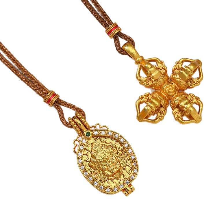 New Vietnamese sand gold necklace with a unique ethnic style, lion head with diamonds, and ancient hollowed-out pendant. Wholesale from the manufacturer Item Picture