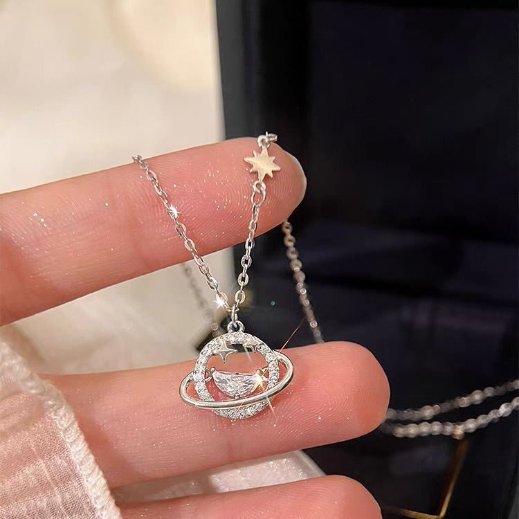 999纯银星球项链女韩国轻奢星星锁骨链百搭镶嵌饰品工艺品礼品动漫明星周边