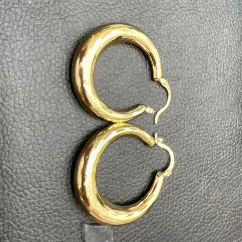 Copper-plated real gold ins metal round ring earrings, simple, niche and light luxury gold earrings for women