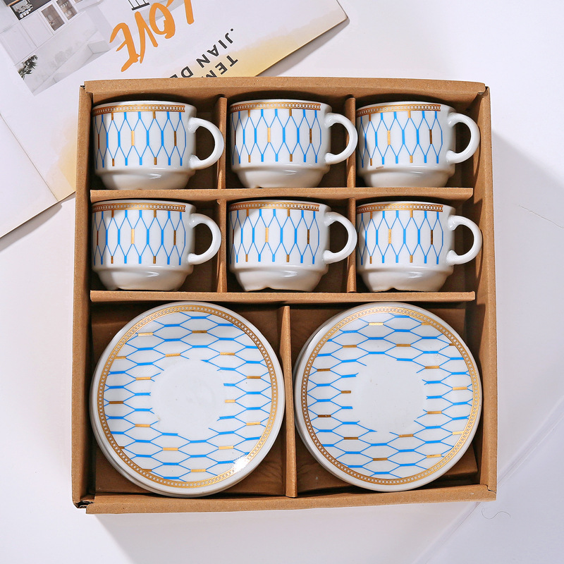 Creative ceramic coffee cup and dish set, 6 cups and 6 dishes, cross-border trade, Middle East, Saudi Arabia, Indonesia, Southeast Asia, daily necessities, ceramic tableware set details Picture