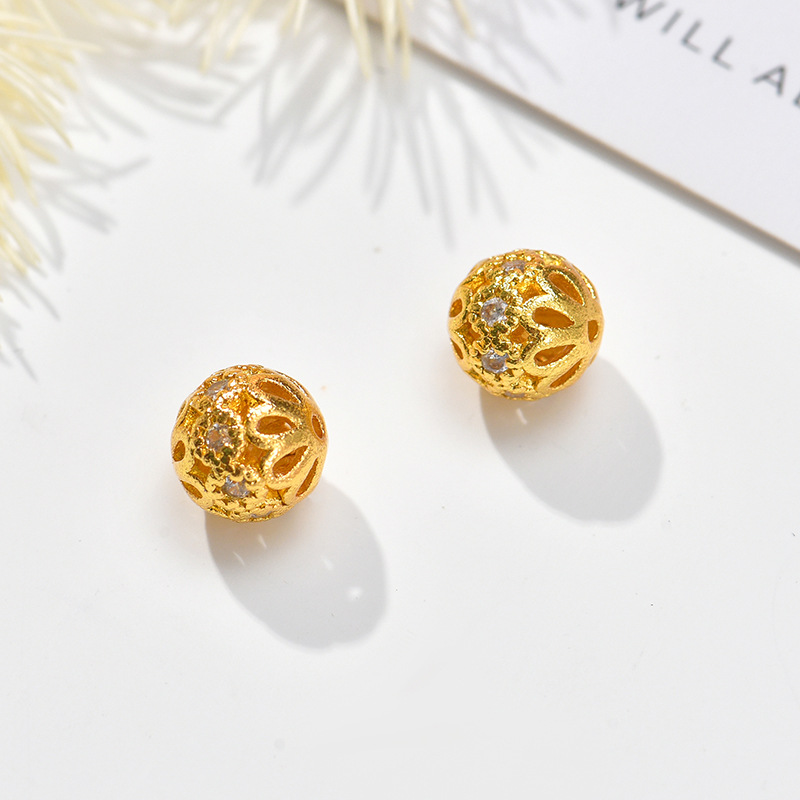 Vietnamese sand gold bracelets, beaded and interlocking beads, men's and women's through-hole, personalized and fashionable gold store bracelets, loose beads, jewelry accessories wholesale, gold foil flowers Specification image