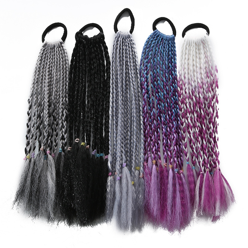 Colorful braids for children, hip-hop gradient short braids, hair bands, ponytails, dreadlocks, wigs, European and American Tibetan hair accessories Item Picture