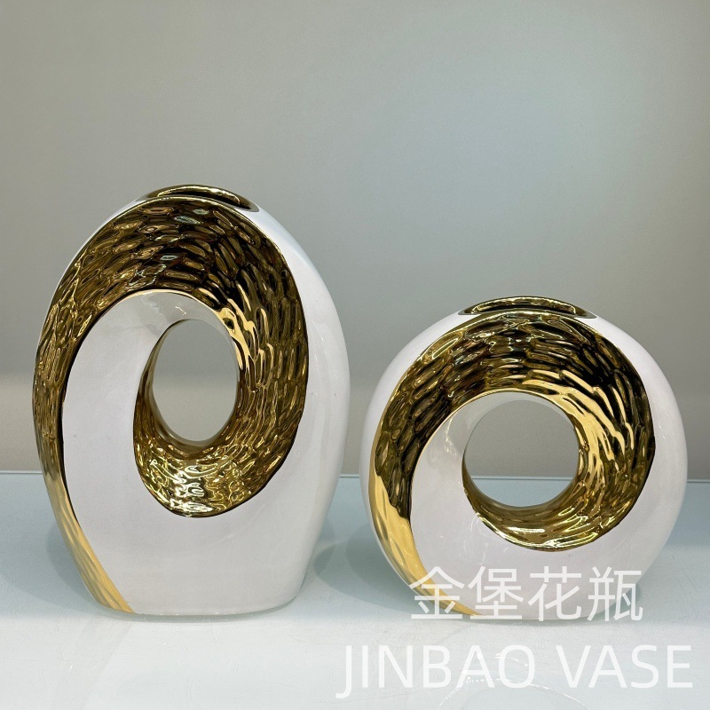 Luz lujo viento cerámica jarrón donut molduras sala de estar escritorio decoración objetos para el hogar moderno Specification image