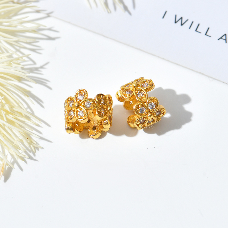 New copper gold flower-inlaid gemstone-encrusted square large-hole pearl-isolating ring bead DIY bracelet and bracelet accessory direct sales Specification image