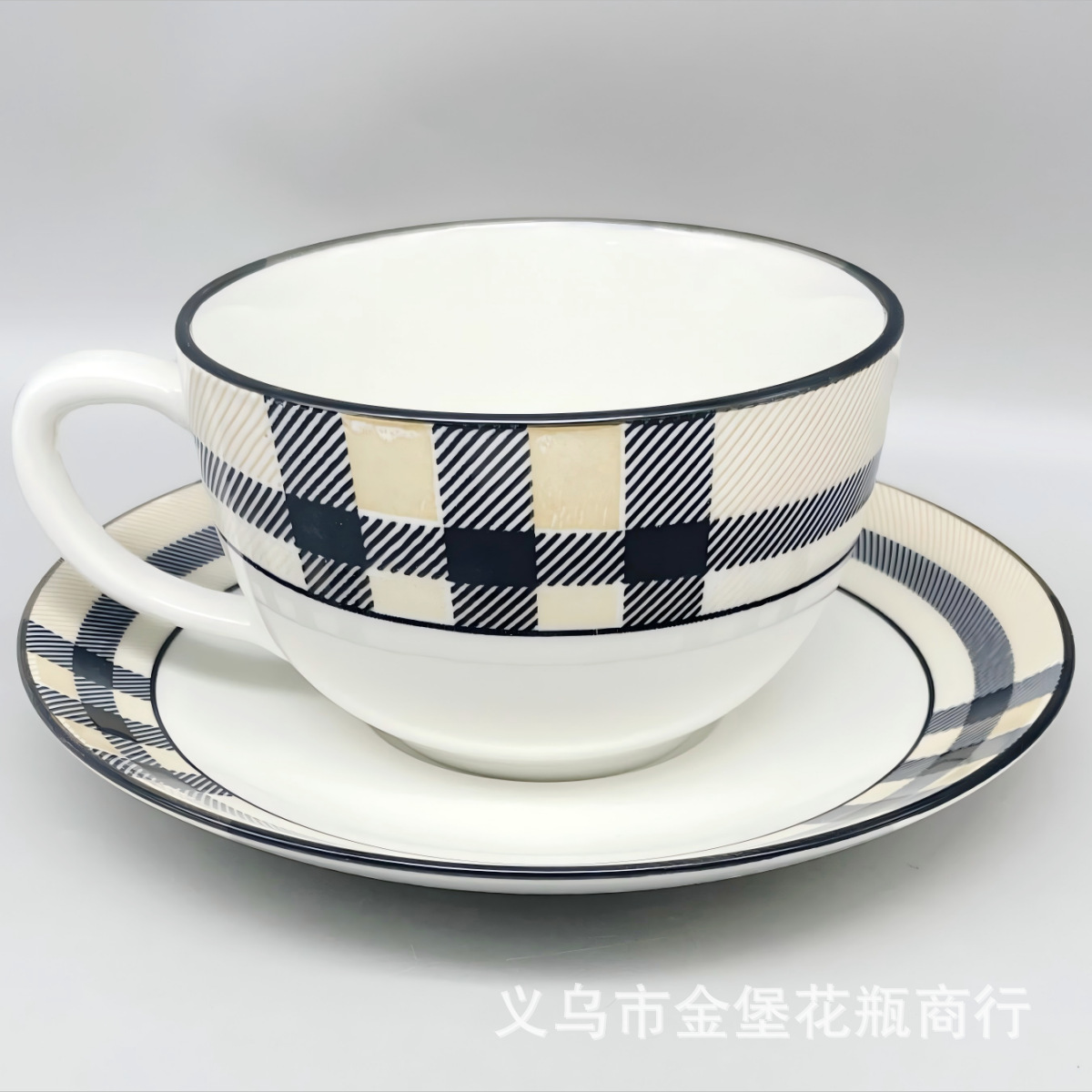 Nordic-style ceramic coffee cup and saucer set for home afternoon tea, simple striped mugs Application Scenario