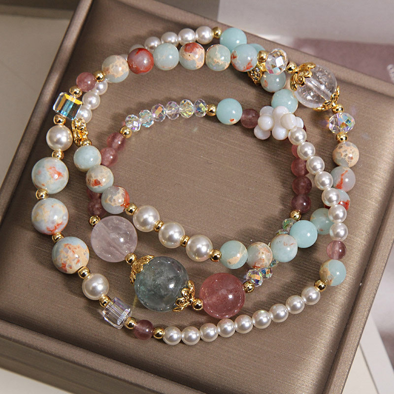 New Chinese-style Shoushan stone multi-treasure crystal pearl layered bracelet for women, a light luxury, niche and high-end style bracelet accessory details Picture