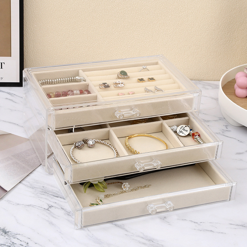 Transparent multi-layer jewelry storage box, anti-oxidation stud earrings, earrings, rings, necklaces, practical accessory packaging box details Picture