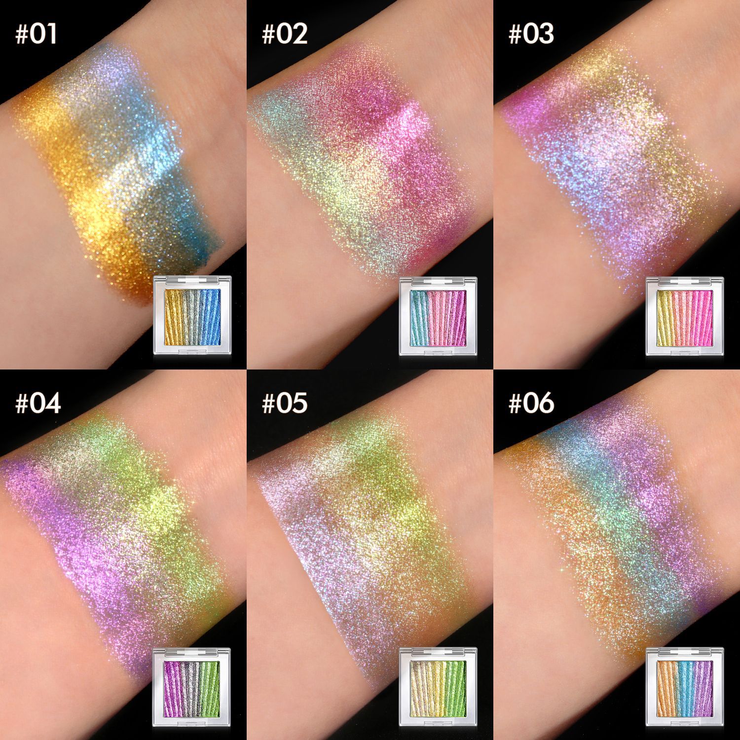 Pequeña cantidad personalizada OEMODM camaleón patrón vertical gradiente arco iris eyeshadow bandeja multicolor color brillante duradero no mareo belleza transfronteriza nuevo artículo