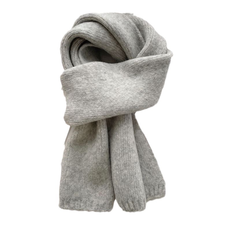 Korean-style versatile knitted scarf for women's winter, solid color, soft, warm, laid-back and simple small scarf clothing accessory Item Picture