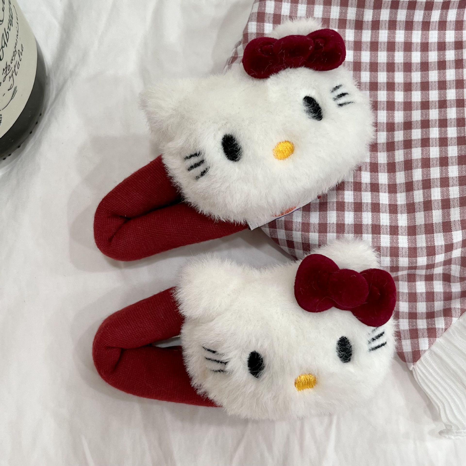 安哥拉红可爱猫咪发夹蝴蝶结发圈刘海夹卡通发饰女毛毛拖鞋