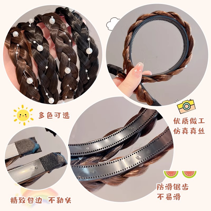 Children's simulated pearl braid hair band, baby bun hair band, little girl hair tie, hair clip headwear, luminous atmosphere decoration items Specification image