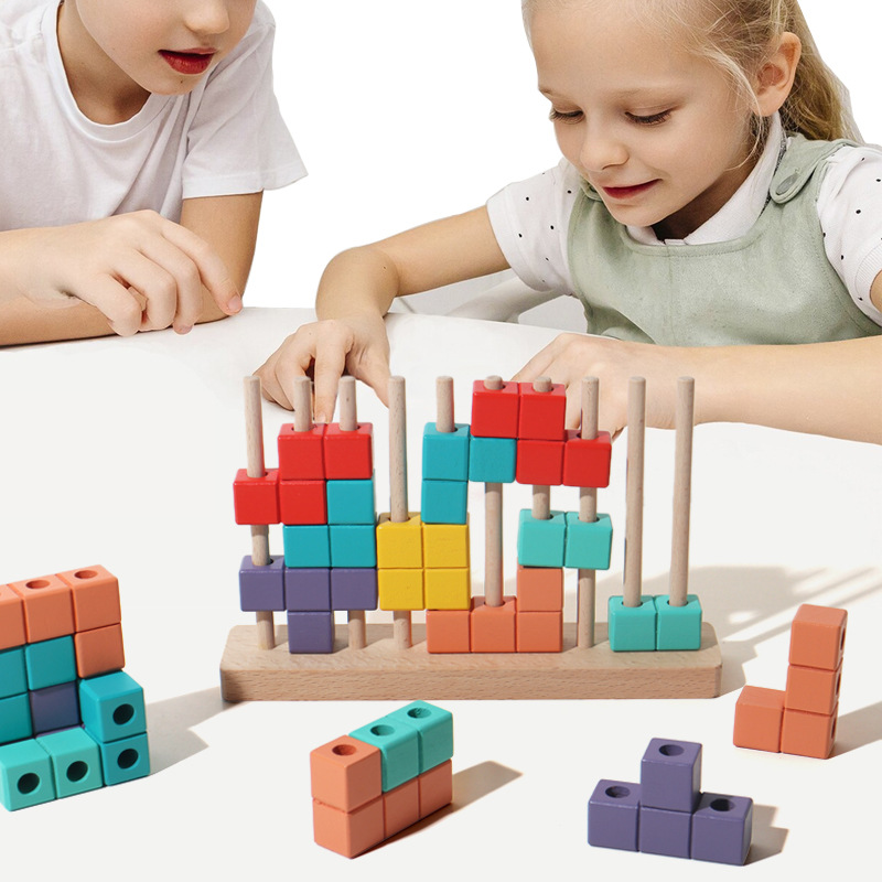 Children's wooden block assembly Tetris 3D Rubik's cube educational toy building blocks, children's educational and scientific toys details Picture