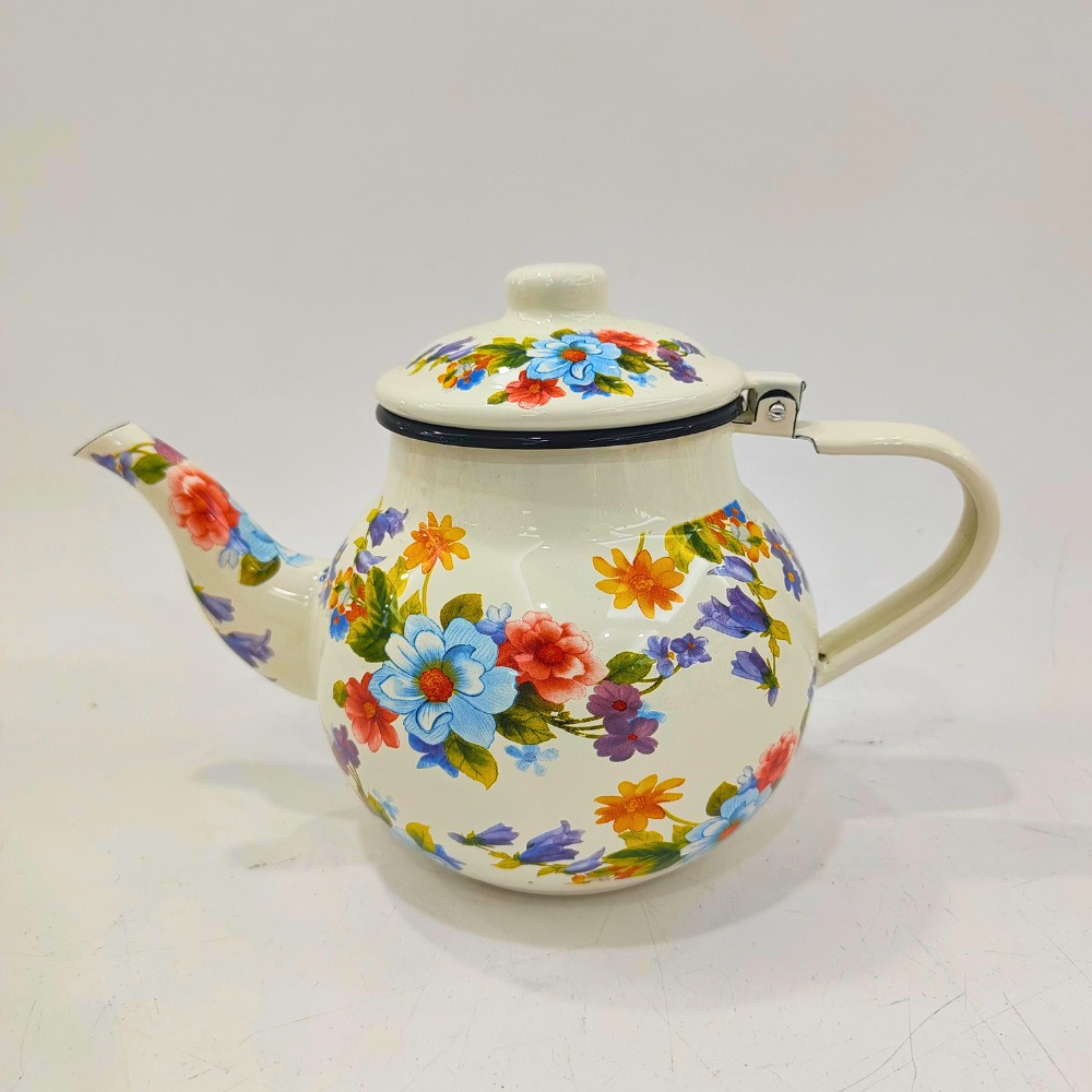 2025 New model of enameled gold edge enamel water kettle, 1.2L household coffee pot, export daily necessities, tea sets, flower and grass tea sets Specification image