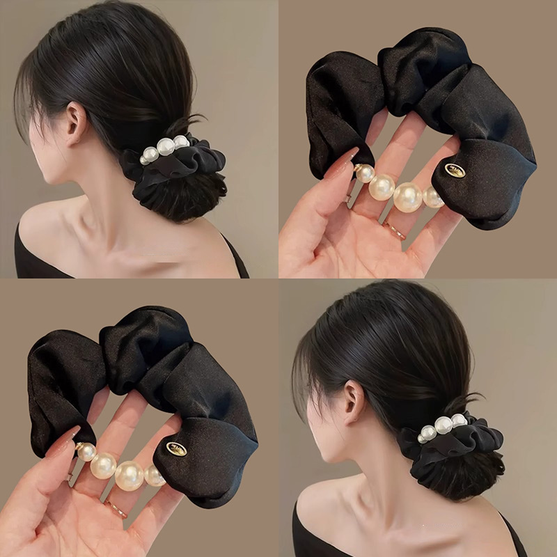 2025 Korean version High-end pearl satin large intestine hair band, women's elegant hair tie, hair band headwear and hair accessory details Picture