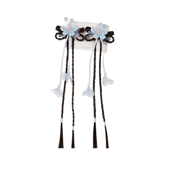 Ancient-style wigs, braids, hair accessories, cute flower hair clips for little girls, children's Hanfu headwear, Chinese-style hair clips for girls Item Picture