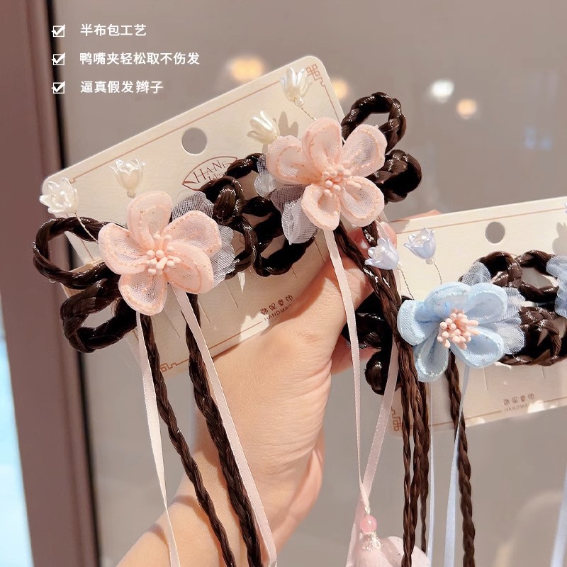 Ancient-style wigs, braids, hair accessories, cute flower hair clips for little girls, children's Hanfu headwear, Chinese-style hair clips for girls Application Scenario