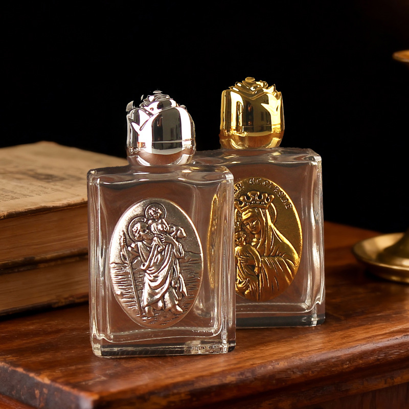 15ml Holy Water bottle, glass metal embossed rose decoration, baptism bottle, cross-border packaging glass bottle, decorative items Application Scenario