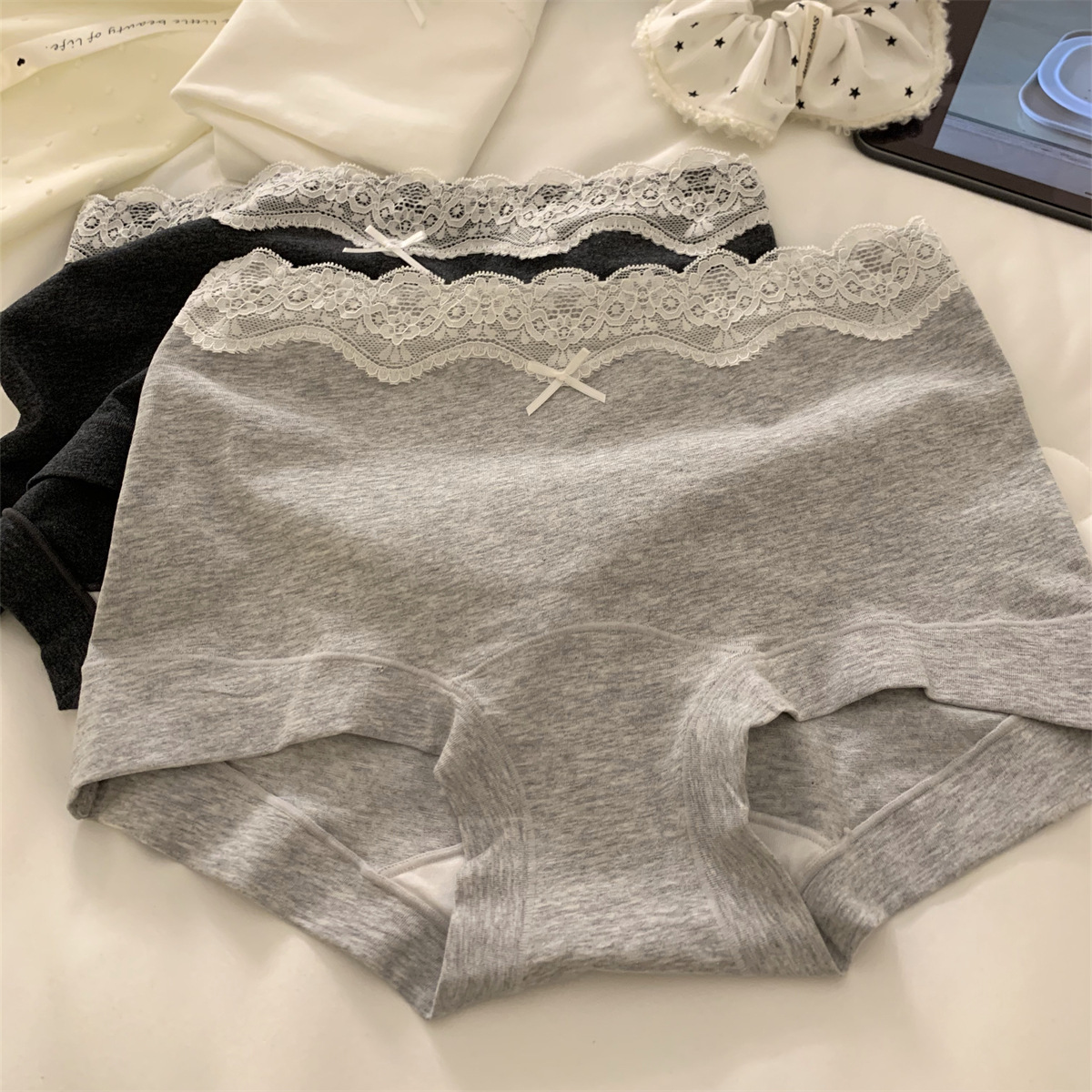 纯欲芭蕾风少女纯棉中腰内裤包臀加长裆性感抑菌可爱甜美女士三角裤