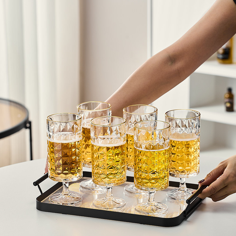 Ins-style tall, striped straight glass coffee cold drink soda sparkling water cup, fashionable and creative household water ware Specification image