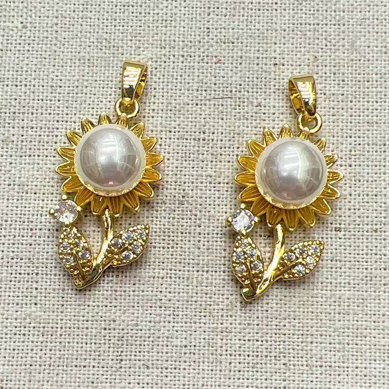 Sunflower pearl copper gold-plated pendant stud earrings, simple and high-end DIY accessory, niche design earrings for women Application Scenario