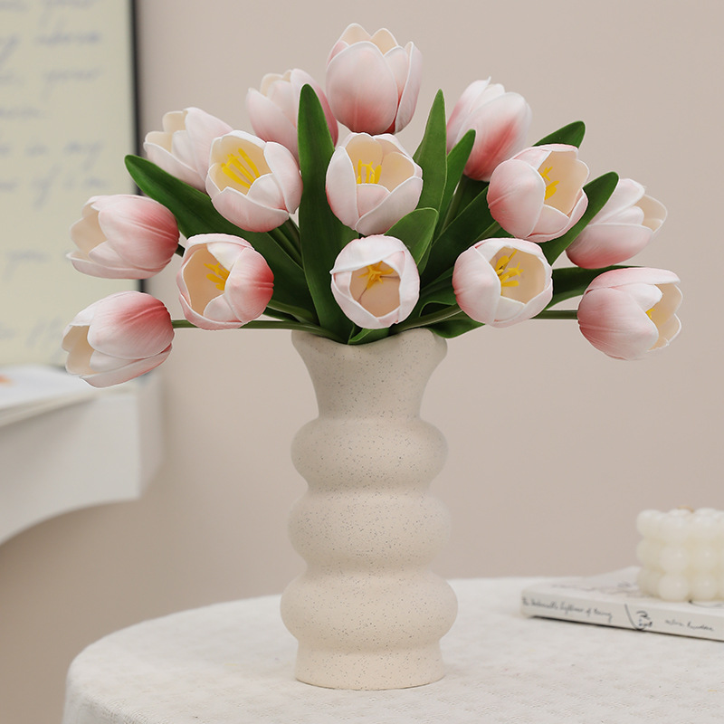 New faux flower bouquets with PU touch, round tulip heads, light luxury home, wedding scene arrangement, artificial flower ornaments, pet gardening, flower POTS and containers details Picture
