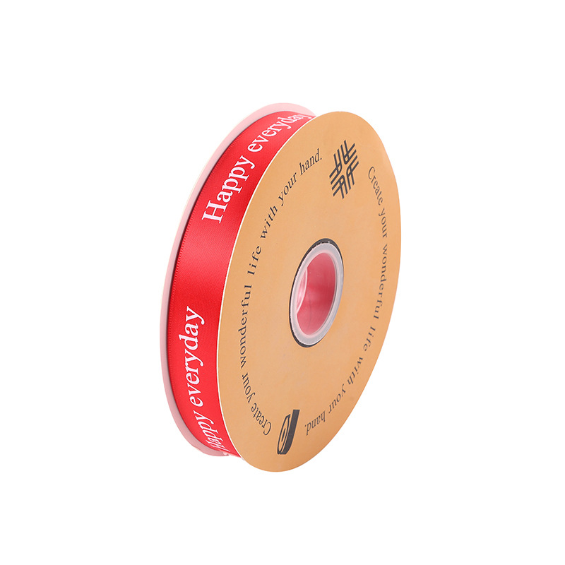 Printed "happy" English polyester tape, festival floral art gift packaging tape, car ribbon, clothing decoration polyester tape Item Picture