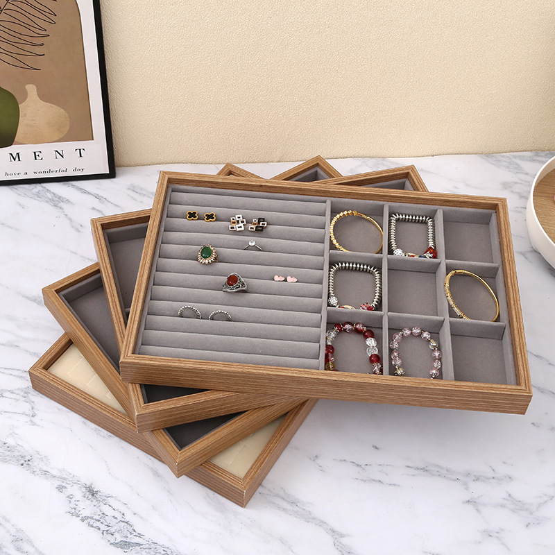 Black walnut grain wooden jewelry display plate, bracelet, ring, earring storage box, high-end and elegant accessory packaging box