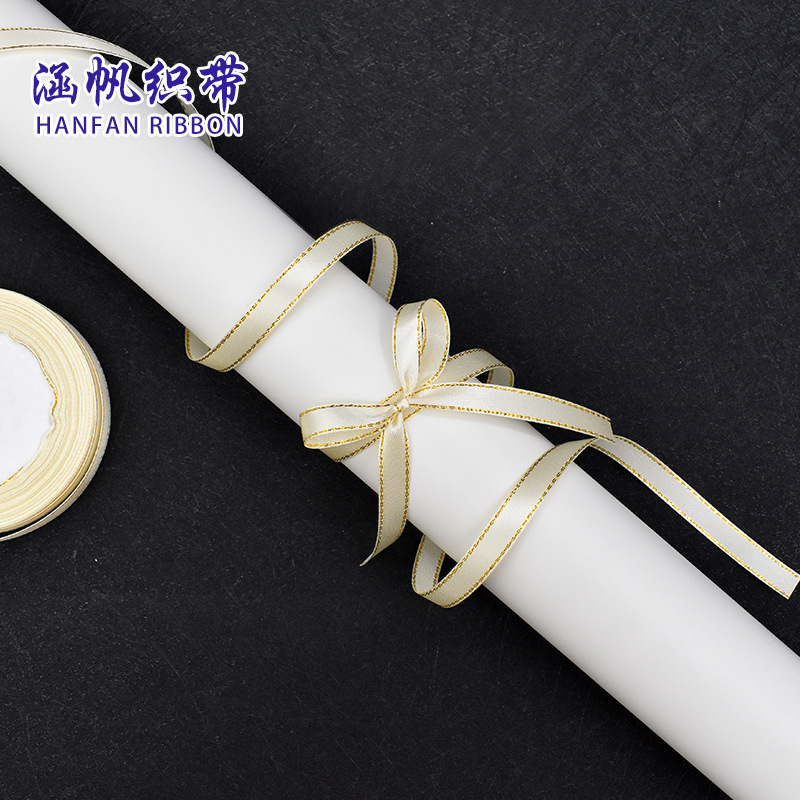 Hanfan gold edge ribbon 1cm wide gift box packaging, handcrafted bow baked decorative ribbon, textile accessories in stock Application Scenario
