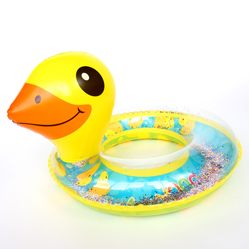 Little Yellow Duck inflatable swimming ring for children and infants, sequined sitting ring, leading boat, baby water play ring, thickened swimming ring, outdoor sports Item Picture