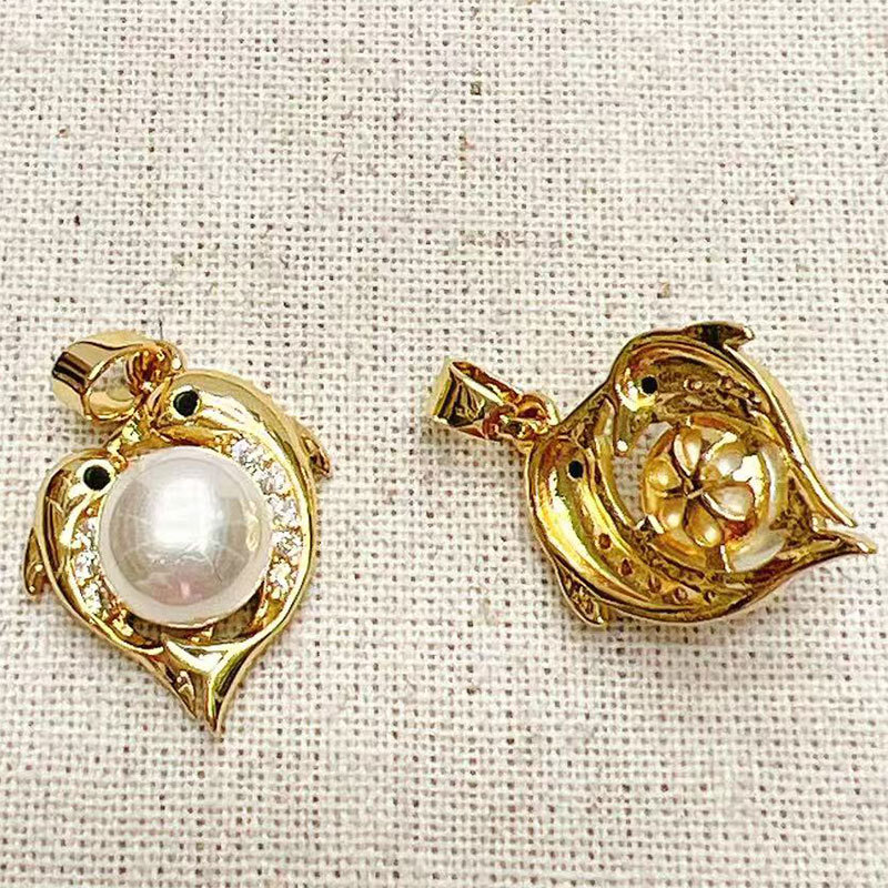 Copper gold-plated pearl pendant earrings, simple heart-shaped design, high-end DIY jewelry accessories, handicrafts, gifts, conch, shell, coral style Application Scenario