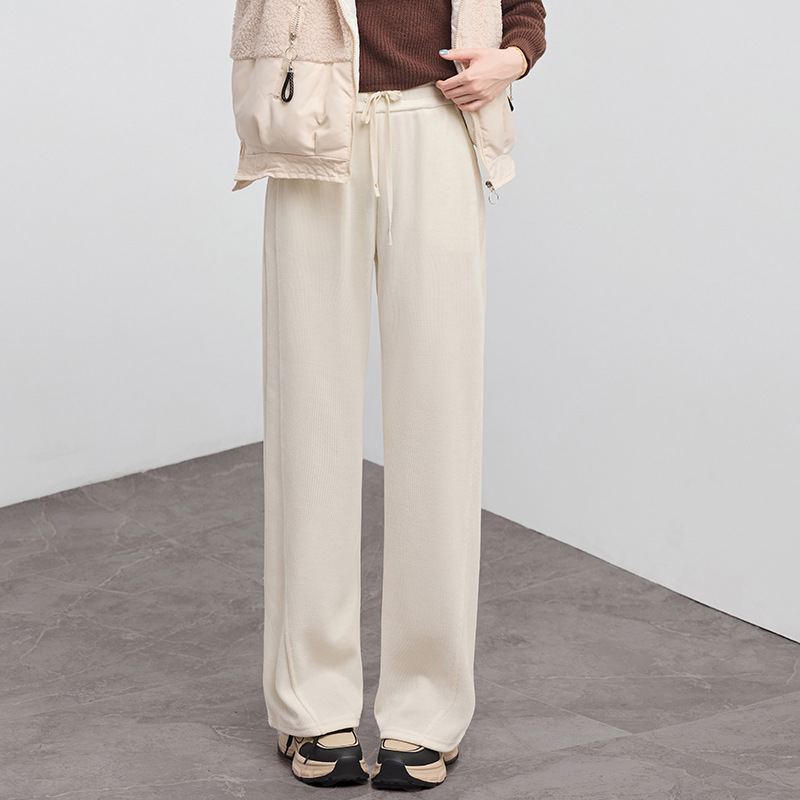 European cotton fleece narrow wide-leg pants for women's autumn and winter 2025 new high-waisted casual straight-leg pants with a loose and flowing look Specification image
