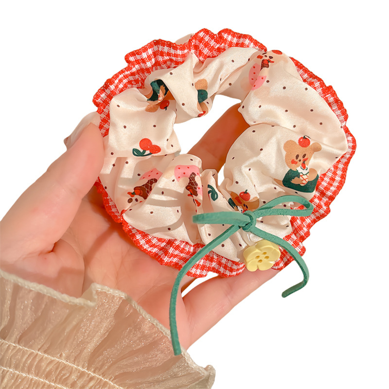 Fresh lace small intestine loop hair tie women's hair band, new polka dot hair tie ponytail bun hair accessory, leather case hair accessory Item Picture