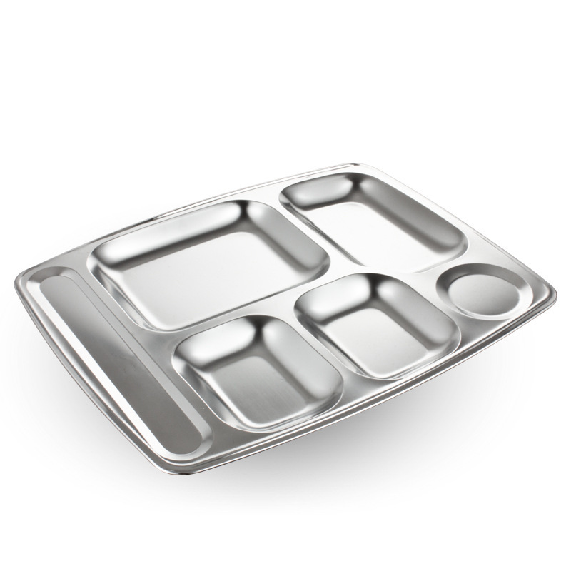 Zhenlong stainless steel six-compartment fast food plates, school and factory lunch boxes, thick multi-compartment tableware, daily necessities, disposable bowls, plates and plates details Picture