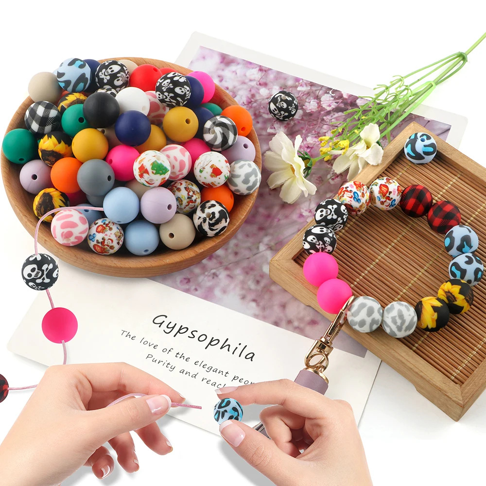 浙盛新款水印硅胶珠子15mm豹纹圆珠奶嘴链配件硅橡胶橡塑材料详情图1