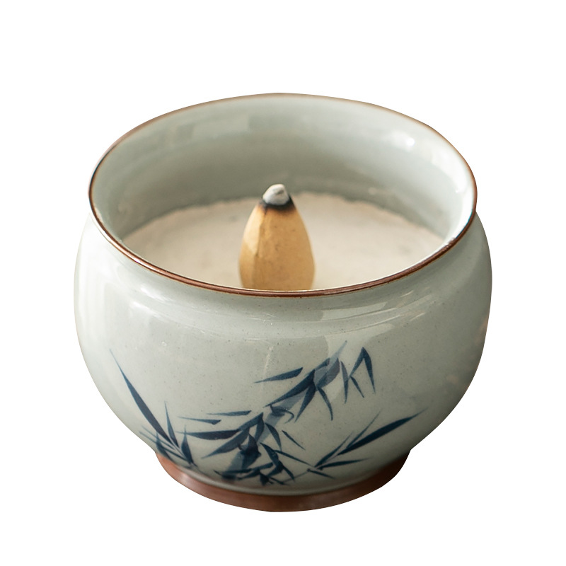 Underglaze colored bamboo incense burner, ceramic wire incense holder, home decoration item, sandalwood incense burner plate, handicraft gift Item Picture