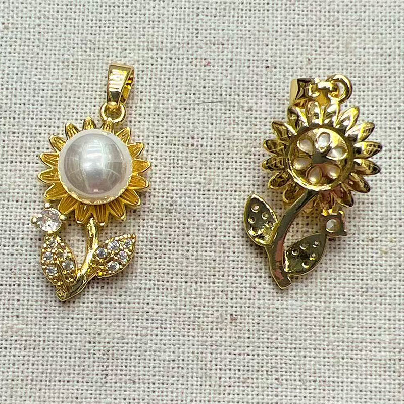 Sunflower pearl copper gold-plated pendant stud earrings, simple and high-end DIY accessory, niche design earrings for women Specification image
