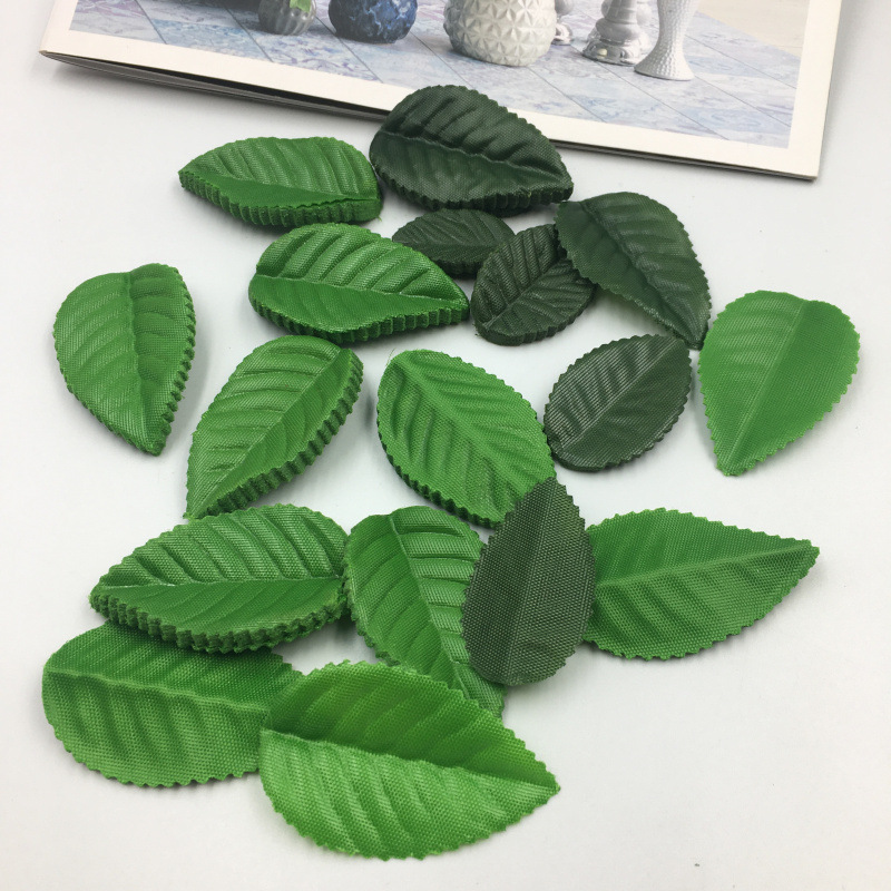 仿真玫瑰叶绿叶子单片丝印布喜糖盒花环帽子拖鞋DIY配件园艺仿真枝叶树装饰材料