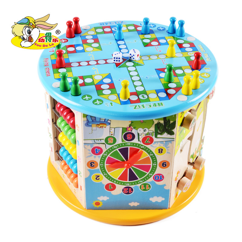 Montessori Wooden children's octahedron beading Early Education and Intelligence Treasure Box, Happy Farm Beading Children's Day toy Multi-functional Play table Specification image