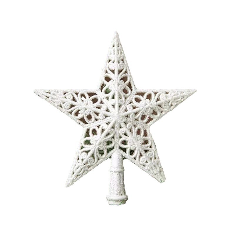 Christmas tree with hollowed-out glitter five-pointed star top decoration, Christmas scene arrangement, handicrafts, gifts, decorative items Item Picture