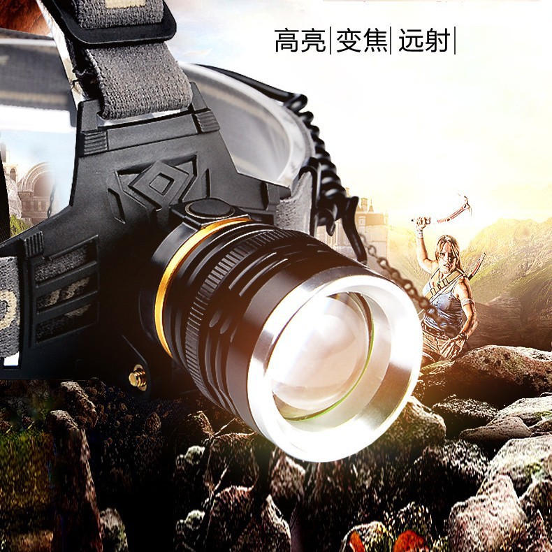 White laser zoom headlamp, high-intensity charging head-mounted long-range miner's lamp, LED fishing lighting flashlight P70 for both outdoor and indoor use