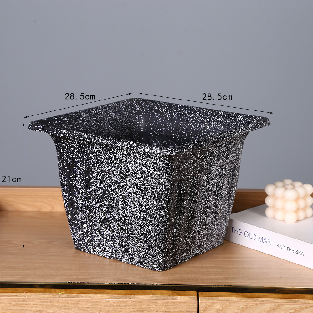 Golden square large-diameter light luxury balcony flower pot decoration, spray-painted hotel ornaments, garden plastic flower POTS Specification image