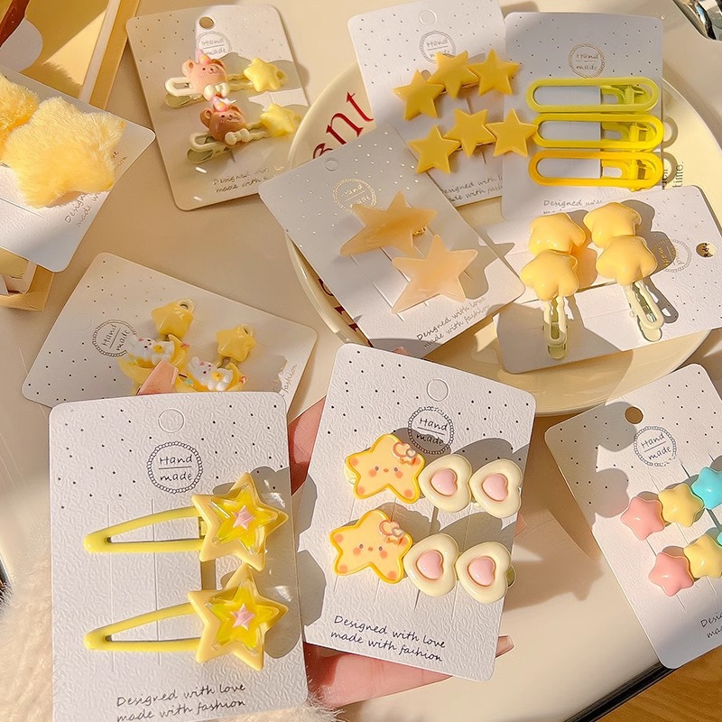 Sweet star duckbill clips, children's yellow broken hair clips, dopamine-style cute bangs clips, hair accessories wholesale Application Scenario