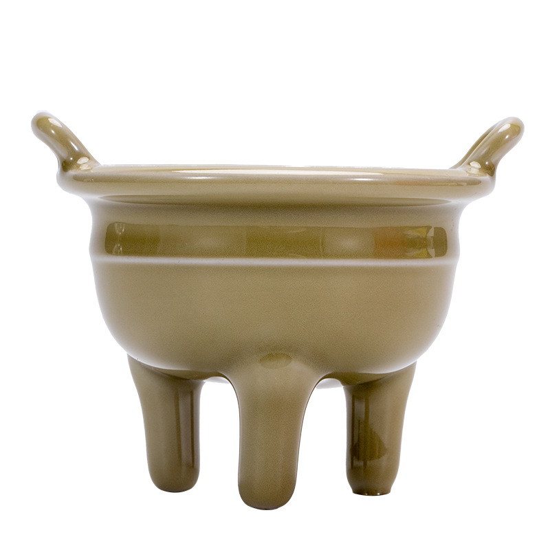 Wood ash three-legged double-ear incense burner, small ceramic incense holder, home retro incense base, indoor creative aroma diffuser, single burner, handicraft gift Item Picture