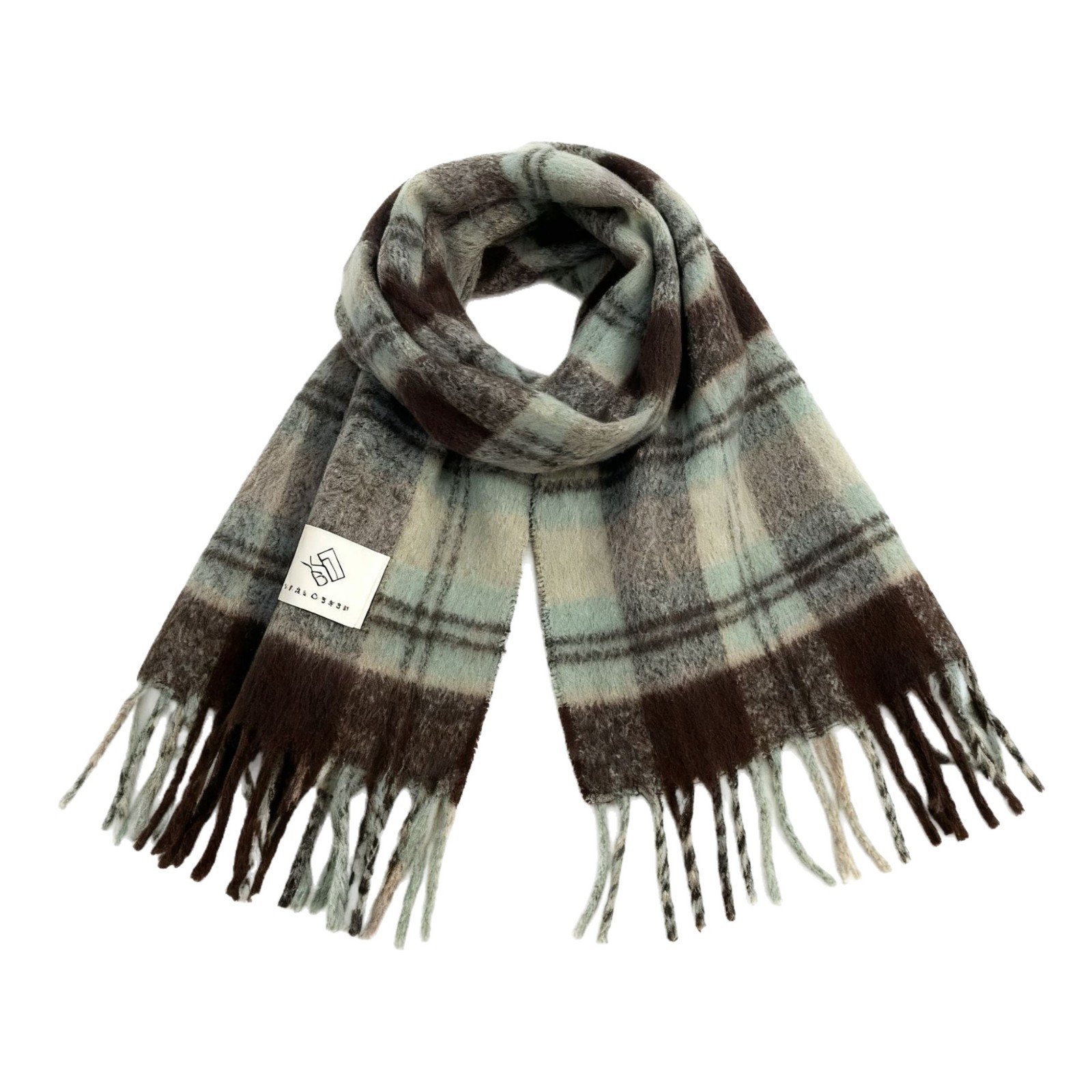 A Korean-style atmosphere, thickened plush, warm, mint green women's shawl for autumn and winter, a 2025 new style clothing and accessory scarf for girls Item Picture