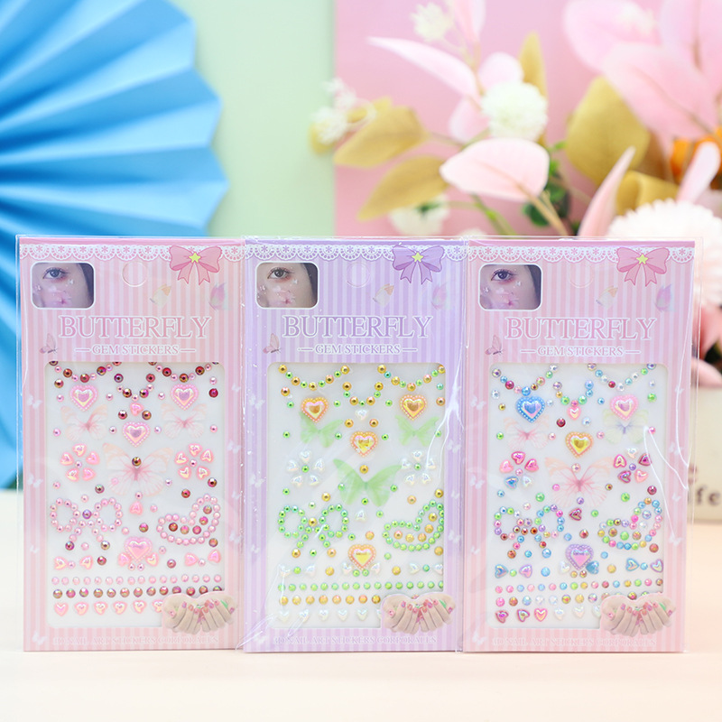 Children's Day stage makeup face stickers, bow, heart, water diamond back adhesive, red home decoration wall stickers details Picture