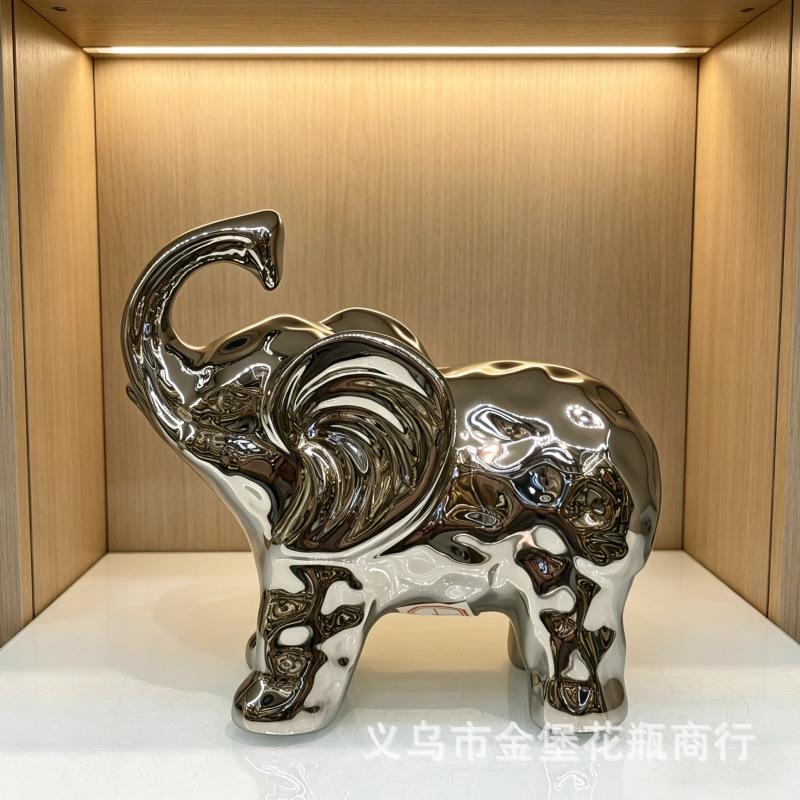 A pair of light luxury electroplated elephant ornaments, a ceramic elephant for the living room entrance, as a soft decoration gift for a housewarming and opening ceremony Specification image