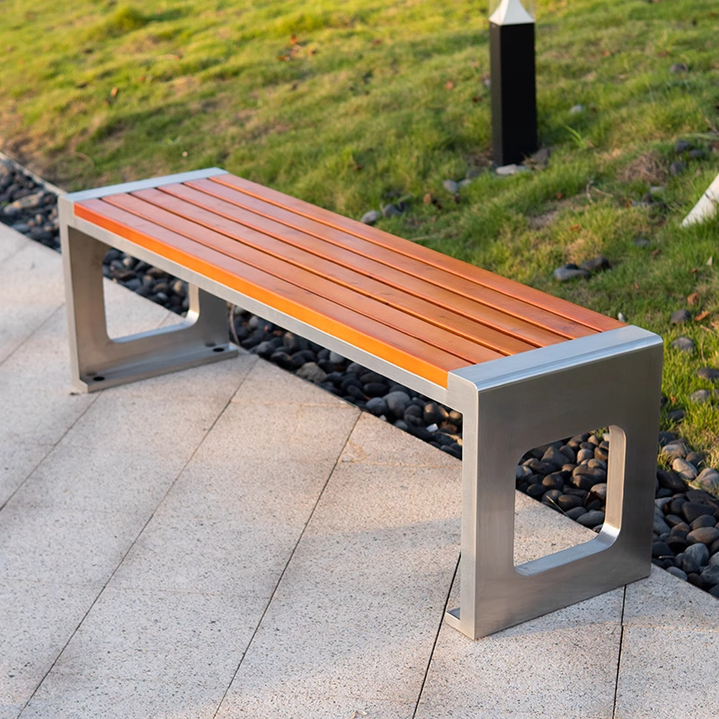 Stainless steel chairs, park outdoor benches, courtyard long benches, outdoor anti-corrosion wood, plastic wood, shopping mall, garden and leisure chairs details Picture
