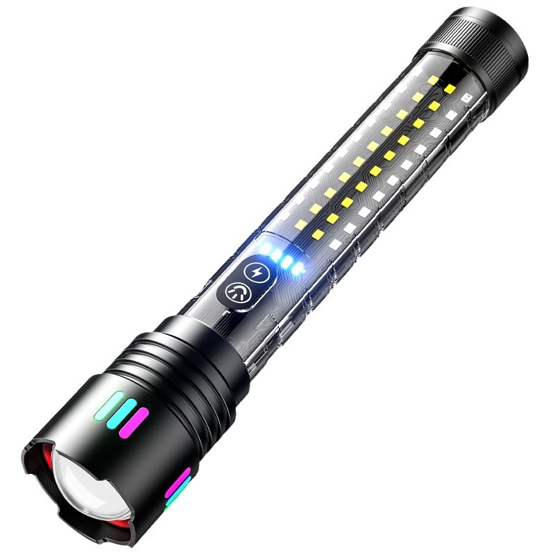 Powerful flashlight, high-power long-lasting side light, warning zoom, outdoor camping hand-held lighting fixture Item Picture